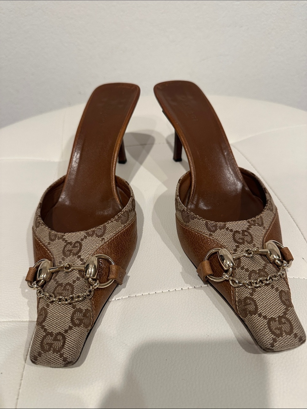 Gucci Brown GG Canvas & Leather Horsebit Mules